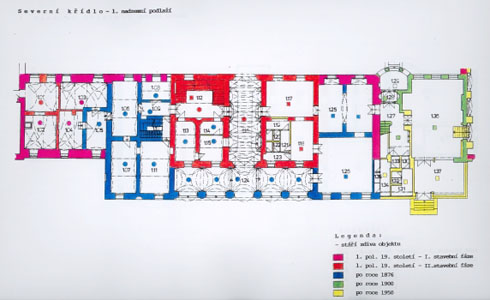 Stavební vývoj severního křídla Pavlínina dvora, první nadzemní podlaží (SHP, M.
Filipová, 1995)